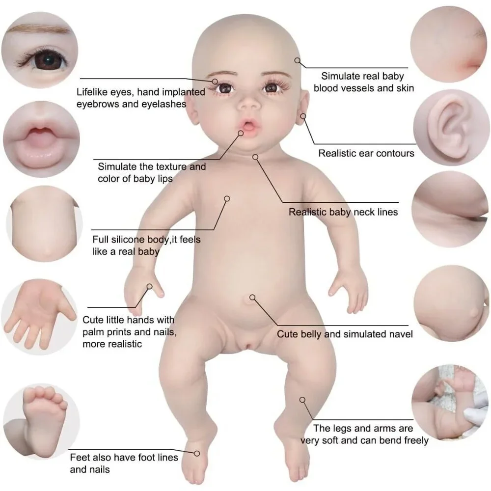 🆕18.5 inch Full Silicone Tan Baby Dolls Newborn Baby Girl Doll Newborn Doll